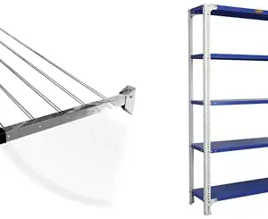 CONCEPT & SOLUTIONS 5 Pipes x 5 Feet -Foldable Wall Mounted Cloth Dryer/Clothes Stand (4 Pipes, 5 feet) and CRC Sheet 5 Shelf Multipurpose Slotted Angle Rack, 60 x 36 x 12 Inch, 22 Gauge (Grey) Combo Pack|CS-353