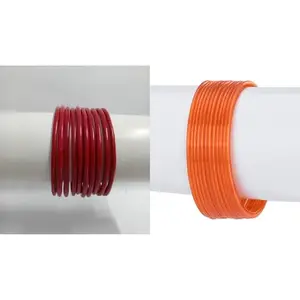 Somil Plain Glass Bangles | Handmade Traditional Chudi Set | Daily, Party & Festival Use | Pack Of 22, Red, Orange -M62