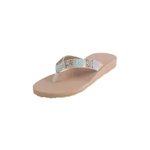 Mochi Women Beige Embellished Casual Slippers UK/8 EU/41 (32-819)