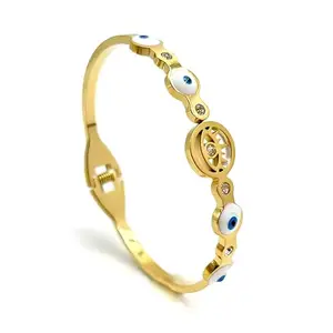 Karishma Kreations Women Stainless Steel Gold Plated Lucky Turkey Blue Eye Fashion Bracelet