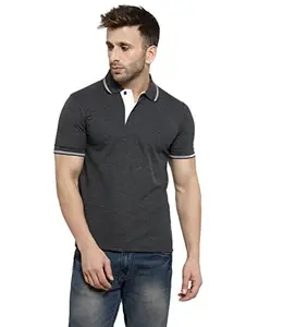 Scott International Men Collar Neck, Half Sleeves, Cotton, Regular fit Stylish Branded Solid Plain Ultra Soft, Comfortable, Lightweight Polo T-Shirt Charcoal with White Tipping 2XL