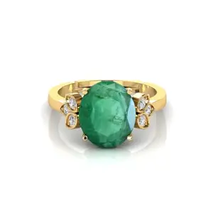 BALATANK Natural 12.25 Carat Zambian Emerald Panna Gold plated Adjustable Ring for Women's and Men's LAB -CERTIFIED