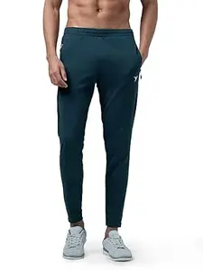 TECHNOSPORT Men's Solid Slim Fit Techno Dry Trackpants Drawstring 2-Pocket Polyester Joggers for Gym Running Workout UPF50+ Anti Odour