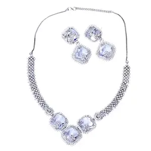 RADIANT AURA IMITATION JWELLERY Radiant Aura Imitation Jewellery Necklace Set With Earrings For Women, White | For Anniversary