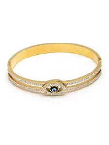 Karatcart Gold-Plated Evil Eye Cubic Zirconia Studded Bangle-Style Bracelet for Women