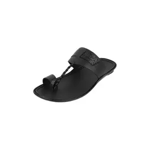 Metro Men's Black Leather Kolhapuri Chappal UK/7 EU/41(16-894)