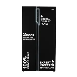 Haier 602L 3Star 2 Door Side by Side Frost Free Refrigerator|100% Convertible|Expert Inverter Technology|Digital Display Panel|Triple Twist Ice Maker|Deo Fresh Technology (HRS-682KS, Black Steel)