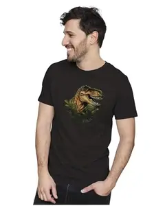 Men's & Women's Regular Fit T-Shirt Roaring T-Re Dinosaur 100% Cotton Unise T-Shirt Black; _ROARING05-Black S Men Round_bz