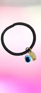 Evil Eye Protection Nazar Bracelet, Black Coiled Design with Blue Eye Charm