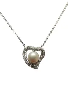 Elegant Heart-Shaped Sterling Silver 925 Pendant with White Pear and Zircon Stones