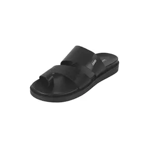 Mochi Men's Black Faux Leather Stylish Toe Ring Slipper UK/8 EU/42 (16-1202)