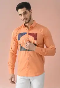 Men Solid Casual Orange Shirt () SHOPSY Shirt 13786 Orange (M)