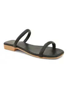 Creattoes Women Casual Flat Sandals Black-W-2409