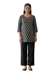 JIVAS COLLECTIVES Women’s Pure Katha Cotton & Cotton Floral Print Kurti | Short Tunic Top for Women | Round V-Neck 3/4 Sleeve Ethnic Kurti for Daily & Casual Wear