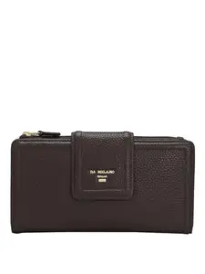 Da Milano Genuine Leather Brown Flap & Zip Women Wallet (10058OL)