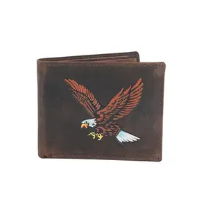 Flingo Eagle Printed Leather Wallet for Men with RFID Protected, Cash Compartment, Coin Pocket & Card Holder Slots (Brown)