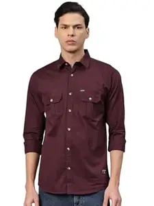 Majestic Man Men’s Washed Cotton Twill Casual Shirt -| with Dual Flap Pockets – Slim Fit | Full Sleeve | Casual Wear | Trendy & Comfortable