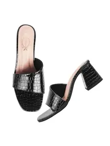 Shoetopia Solid Black Heels For Women & Girls