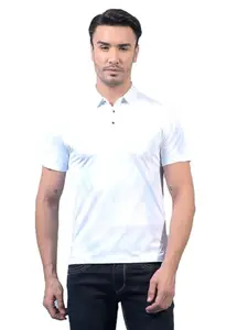 Crimsoune Club Men's Blue Printed Polo Neck T-Shirt (XL)