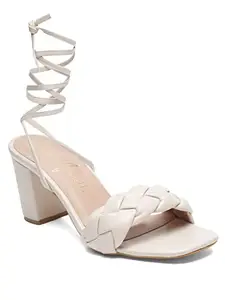 Bruno Manetti women's Beige Slipon Back Strap Square Toe Braided Design Comfort Heel Sandals