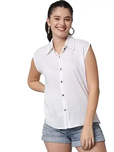 FUNDAY FASHION Women Regular Fit Solid Casual Sleevesless Shirt (Large, White)