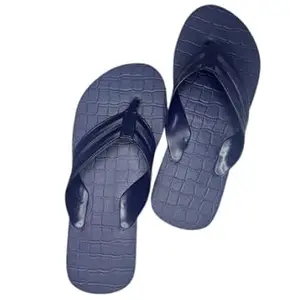 Trendy Daily use Ultra Light and Soft Men's flip flops - Adi-Block print pattern (Navy Blue, 7)