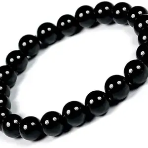 Hastakriti Black Tourmaline Bead Bracelets - Crystal Beaded Bracelets - Made of Real & Natural Gemstones, Stretchable Bracelet - Bracelets for Men, Women- 8mm Beads