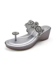 Catwalk Women Stylised Open Back Chunky Heels | For Women & Girls (SILVER,6 UK)