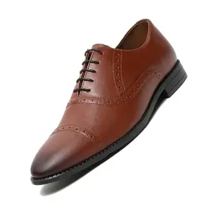 LOUIS STITCH Men's Formal Lace-up Oxford Shoes for Men | Solid Design | Ideal for Formal, Business Casual, and Parties | Russet Tan, Size UK 11 (RGOXTN)
