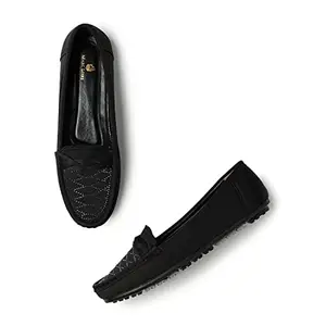 Marc Loire Womens Soft Comfortable Anti Slip Flat Loafers for Casual & Office Wear (Black, Numeric_6)