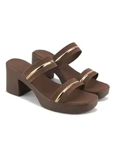 SELFIEE Women's Strappy Double with Golden Tine Strap Comfortable Wedding & Party Block Heel Sandals