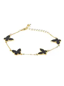 MOONDUST Moon Dust Gold Plated AD CZ Designer Flower Clover & Butterfly Bracelet For Girls, Teens & Women
