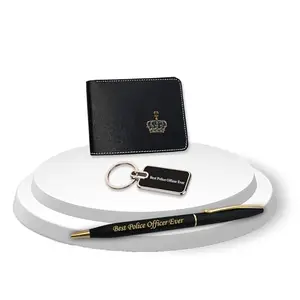 SAVRI Gifts Police Set (Male) - Keychain & Pen with 'Best Police Officer Ever' Engraved, Wallet with King Charm – Luxury Gifts for Police Officers, Friend, Father, Boyfriend, Husband, Birthday