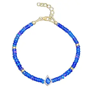 LKBEADS Blue Fire Ethiopian Opal Bracelet with Silver Plated Clasp – 3mm Rondelle Beads – Smooth Cut – 7 inch Adjustable – Healing, Fashion, Gift, Spiritual, Yoga|LK_STACK_01442