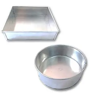Amazin Glazin Amazin Glazin Aluminium Square and Round Shape Cake Mould / Cake Pan / Cake Tray for Microwave Oven (7x7x2) (6x6x2) inches Combo Cake Mould