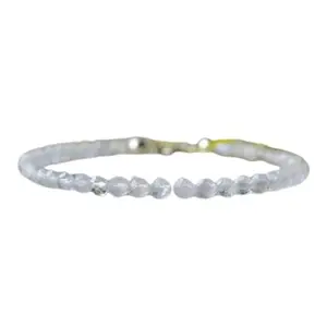 LKBEADS Silver Plated Bracelet with White Faceted Rainbow Moonstone Beads – Round 3mm – 7 inch Adjustable – For Men & Women|LK_STACK_05735