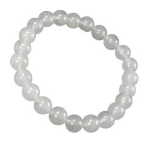 RRJEWELZ Natural Azeztulite 8mm Round Shape Smooth Cut Beads 7 Inch Stretchable Bracelet For Men & Women. Unisex Bracelet For Healing, Meditation, Prosperity, Gift & Luck|STBR_RR_10109_7.0