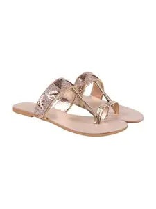 Shoetopia Elegant Ethnic Rose-Gold Kolhapuri Flats For Women & Girls