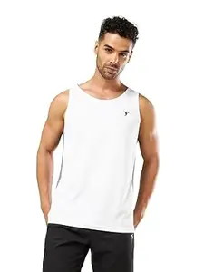 TECHNOSPORT Mens Slim Fit Solid Scoop Neck Gym Vest with Technocool+ for Running, Gym & Sports