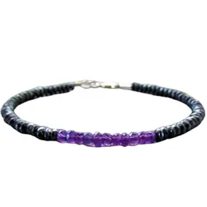 RRJEWELZ Amethyst & Black Spinel bracelet for men & women - 3-3.5mm Rondelle Faceted beads - 7 Inch with Silver plated clasp – Healing, Fashion, Gift, Spiritual, Yoga|LCBR_RR_06690