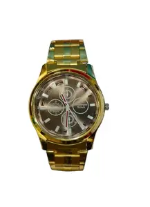 Mens Metal Chain Strap Full Stainless Steel Body Gorgeous Formal Wrist Watch (Brown)