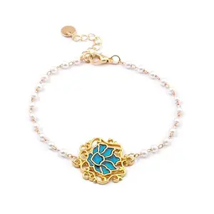 SALTY Set of 1 Serenity Blue Lotus Charm Bracelet for women & Girls | Hand Band Gift Pack for Sister, Jewelry Accessories | Wrist Band for Girls, Women | Fancy Jewellery Combo Gifts | Ideal for Gifting Hamper