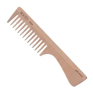 ROOTS - Wooden Comb with Handle | Wide Teeth | Rounded Teeth prevent Hair & Scalp damage | 100% Natural Wood | Anti-Frizz & Shine | For Long, Thick & Dry Hair | Length - 7.4 Inch | Model No - WD20