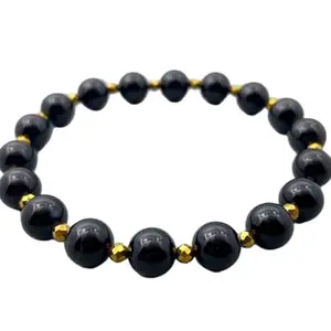 RRJEWELZ Natural Black Onyx 8mm Round Shape Smooth Cut Beads 7 Inch Stretchable Bracelet For Men & Women. Unisex Bracelet For Healing, Meditation, Prosperity, Gift & Luck|STBR_RR_10689_7.0