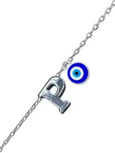 Digital Dress Room P Letter Blue Evil Eye Initial Name Rakhi Lumba Silver Plated Adjustable Bracelet for Raksha Bandhan | Rakhee Celebration Bracelet Online for Bhaiya, Bhabhi, Brother, Sister In law