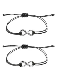 Infinity Symbol Bracelets, 2 Pack, Black Cord Adjustable Wrist Bands
