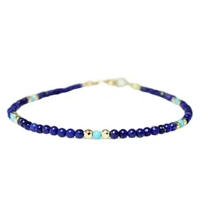 LKBEADS Lapis Lazuli With Turquoise bracelet with Silver clasp - 3mm Round beads- Smooth Cut -7 Inch Bracelet– Healing, Fashion, Gift, Spiritual, Yoga|LK_STACK_08116