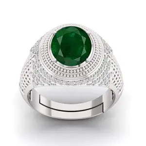 LMDPRAJAPATIS 9.25 Ratti/ 8.25 Carat Natural Emerald Panna Panchdhatu Adjustable Silver Ring for Astrological Purpose Men & Women (Lab Certificate)-9.25