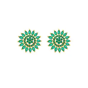 oh wow Red Green American Diamond 1 Gram Gold Plated Stud Earrings for Women's