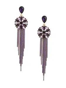 Yellow Chimes Danglers Earrings for Women Purple Crystal Earrings Long Chains Tassel Danglers Earrings for Women and Girls.